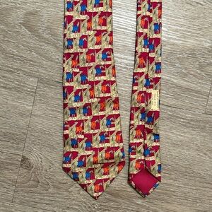 Hermes silk Red and Gold horse-patterned Tie